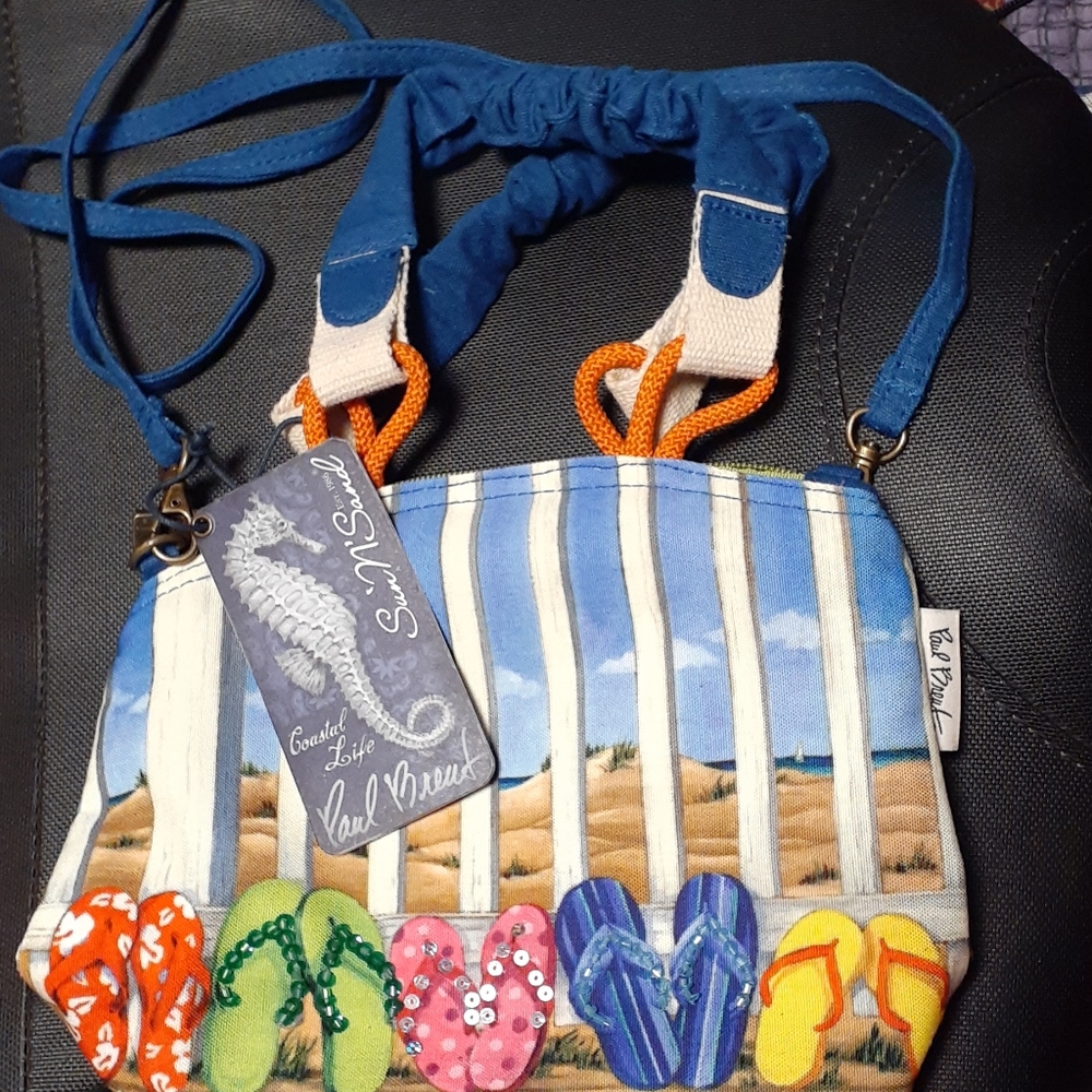 Paul Brent Sun N Sand. Beach with flip flop purse.
